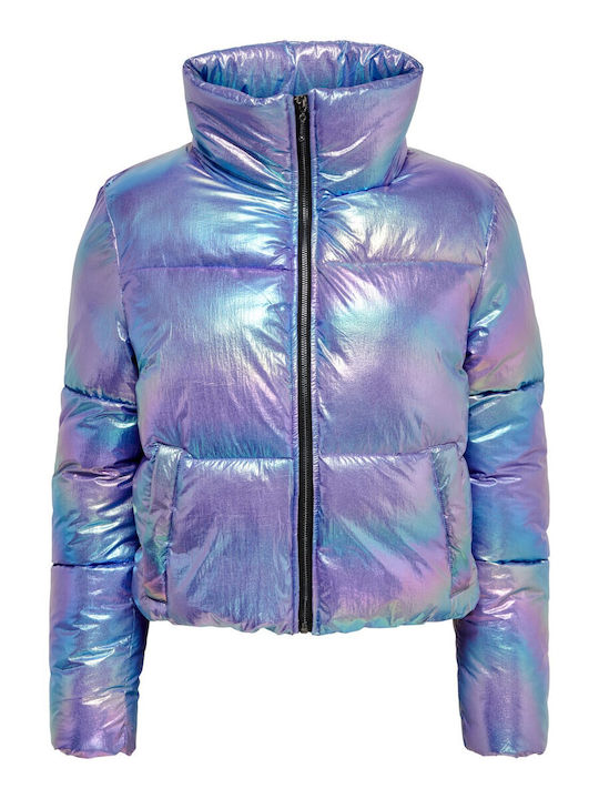 Only Women's Short Puffer Jacket for Winter Purple