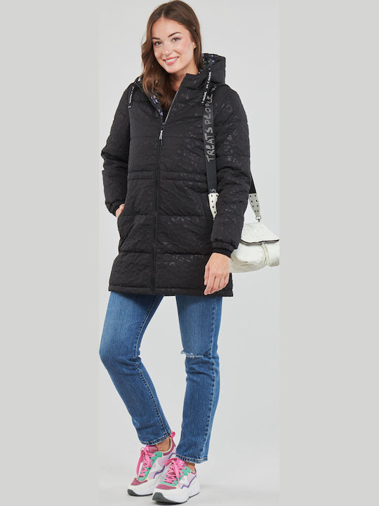 Kalmar Women's Long Puffer Jacket for Winter with Hood Black