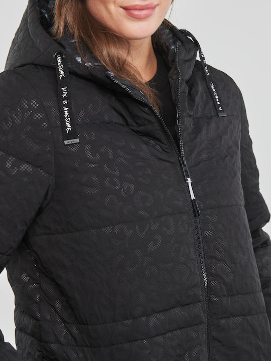 Kalmar Women's Long Puffer Jacket for Winter with Hood Black