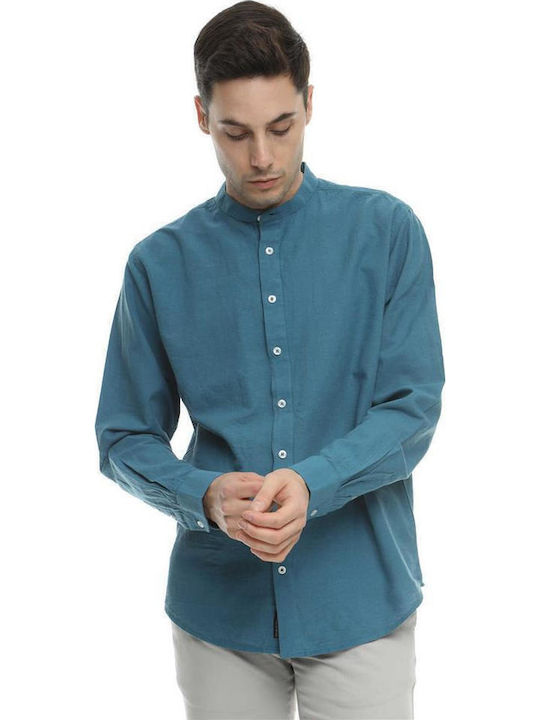 Long-sleeved Linen Shirt Petrol Blue
