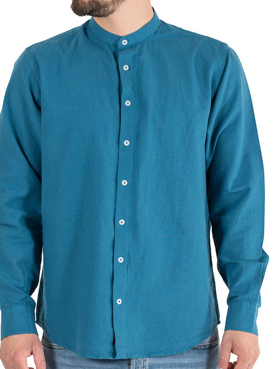 Long-sleeved Linen Shirt Petrol Blue