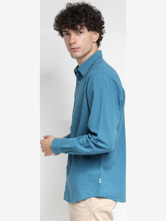 Long-sleeved Linen Shirt Petrol Blue