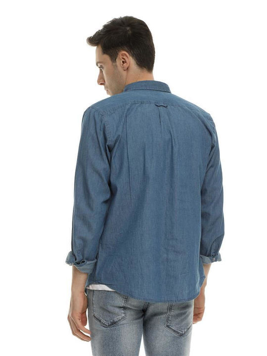 Double Men's Shirt Long Sleeve Denim Light Blue