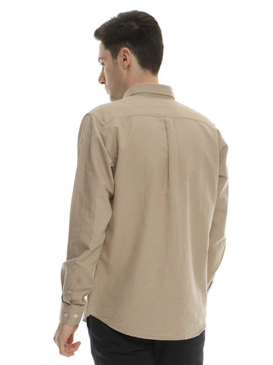 Double Men's Shirt Long Sleeve Linen Beige