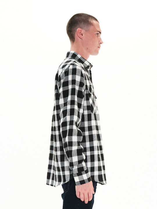 Long-sleeved Flannel Shirt Checked White/Black