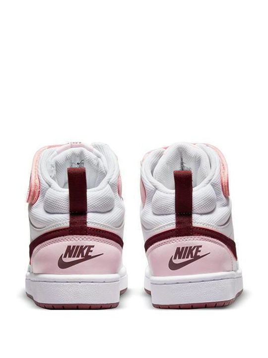 Court Court Borough Mid 2 GS Kids Sports Shoes with Hoop & Loop Closure White / Dark Beetroot / Pink Foam