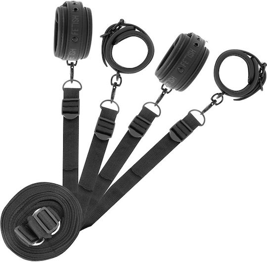 Fetish Submissive Cuff & Tether Set Σετ για Δέσιμο στο Κρεβάτι σε Μαύρο Χρώμα