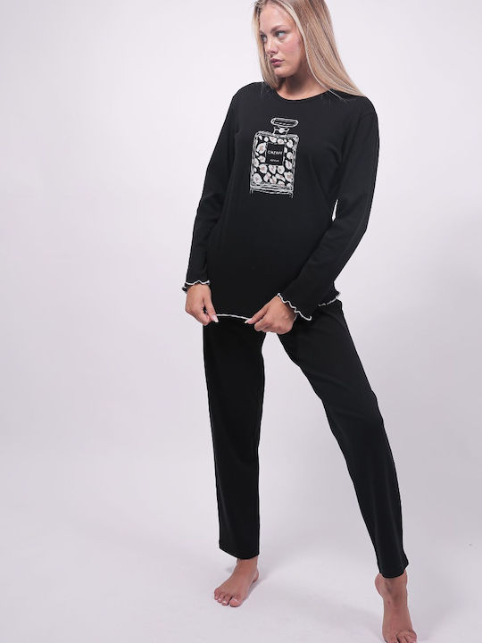 Cherry Underwear Winter Damen Pyjama-Set Schwarz