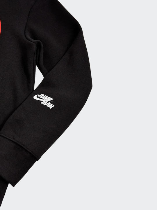 Fleece Παιδικό Φούτερ με Κουκούλα και Τσέπες Μαύρο