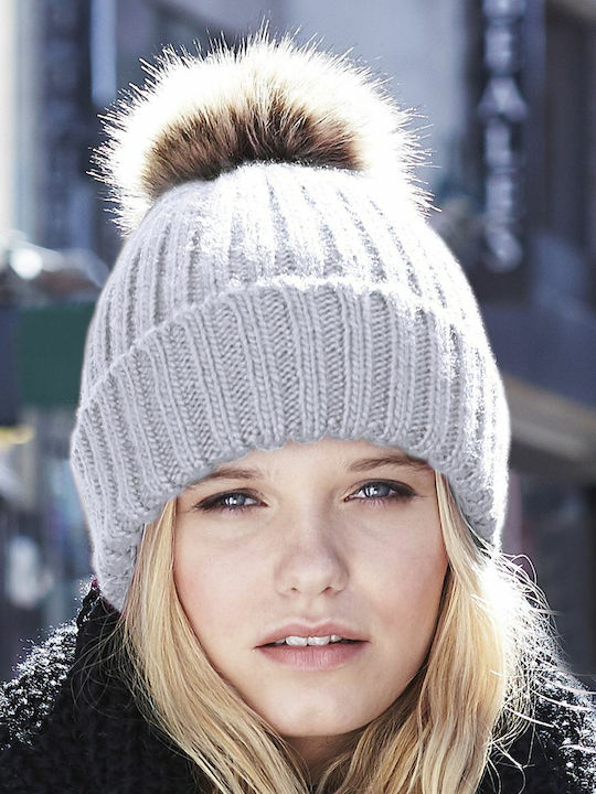 Beechfield Γυναικείος Pom Pom Beanie Σκούφος σε Γκρι χρώμα