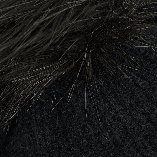 Winter Blur Pom Pom Beanie Unisex Beanie with Rib Knit in Black color