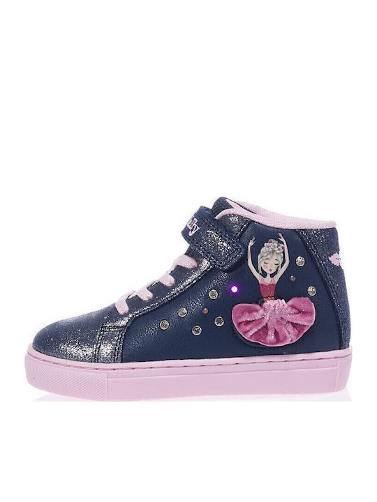 Kids Sneakers High with Scratch & Lights Blue