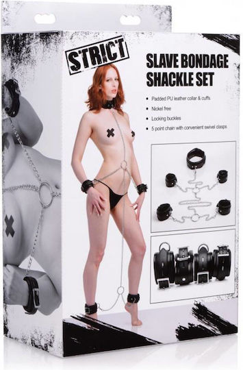 XR Strict Leather Slave Bondage Shackle Set Σετ για Δέσιμο Λαιμού & Άκρων σε Μαύρο Χρώμα