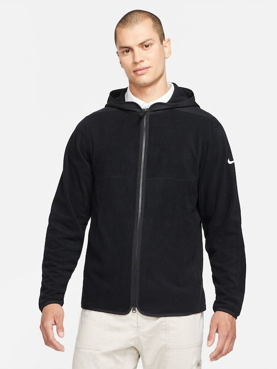 Thermafit Fleece Ανδρική Ζακέτα με Κουκούλα Μαύρη