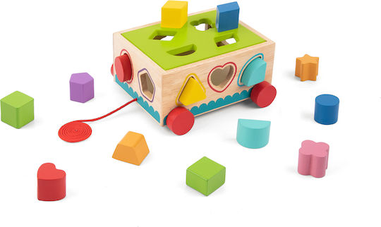 Tooky Toys Shape Sorting Toy Stroller with Shapes made of Wood for 12++ Months