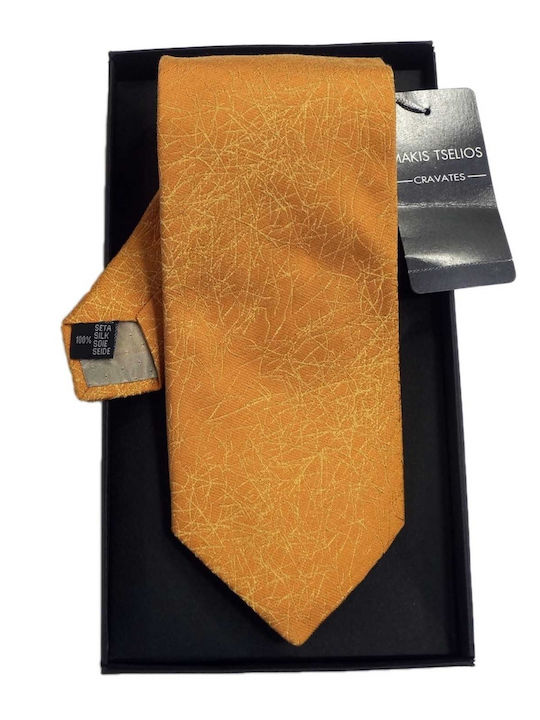 Makis Tselios Fashion Herren Krawatte Seide Monochrom in Orange Farbe