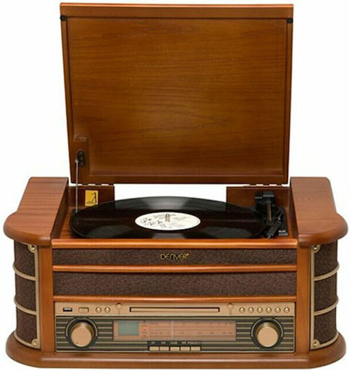 Denver Vintage MCR-50 Turntables with Preamp and Built-in Speakers Brown
