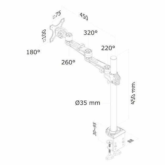Newstar Desk Mounted Stand for Monitor up to 30" with Extension Arm Silver (FPMA-D935)