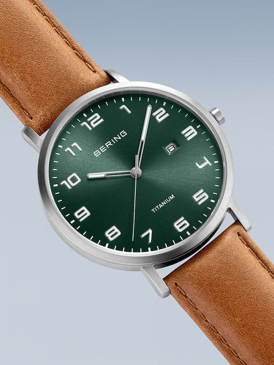 Bering Time Titanium Watch Battery with Leather Strap