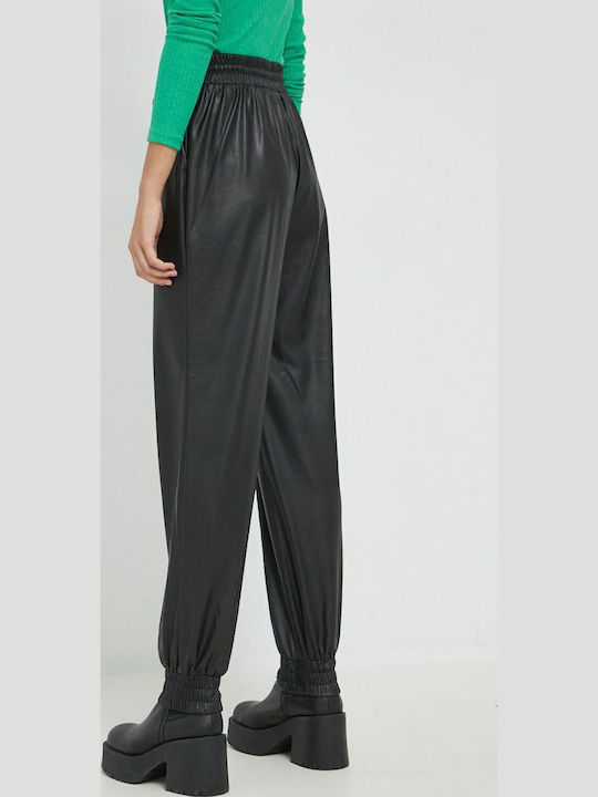 Damen Stoff Hose mit Gummizug in Schlanker Passform Schwarz