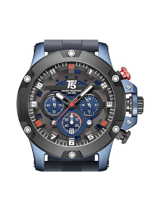 T5 Watch Chronograph Battery with Blue Rubber Strap