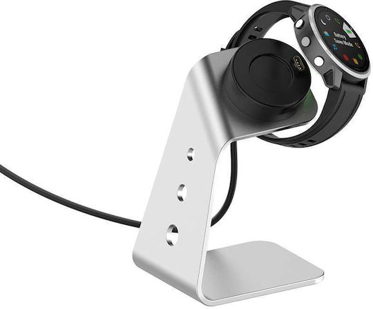 Charging Cable USB with Aluminum Base Wearable Charger Garmin Forerunner 745 / Venu Sq / Fenix 5/5s/5x/6/6s/6x/7/7x/7s Silver