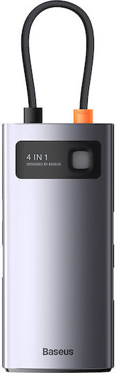 Baseus Metal Glanz Serie USB-Hub 3 Anschlüsse USB 3.0 mit USB-C Anschluss Ethernet Silber