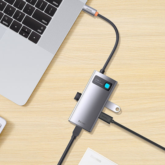 Baseus Metal Glanz Serie USB-Hub 3 Anschlüsse USB 3.0 mit USB-C Anschluss Ethernet Silber