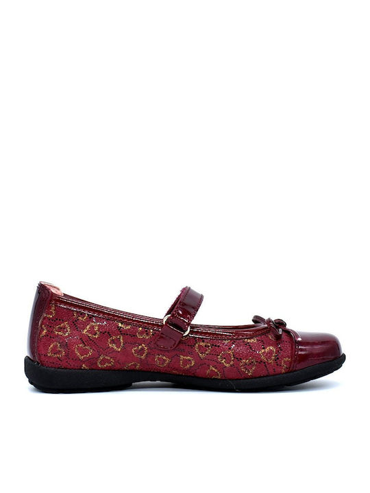Kids Leather Ballerinas with Hoop & Loop Closure Burgundy