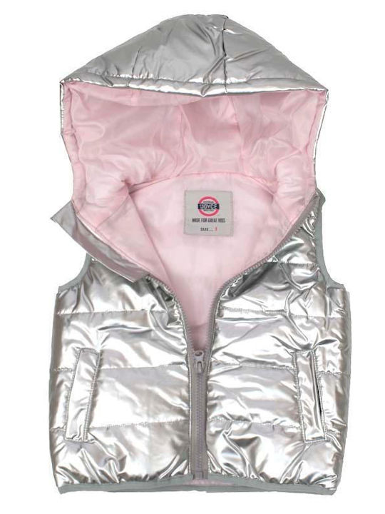 Kids' Casual Jacket Sleeveless Short with Hood Silver