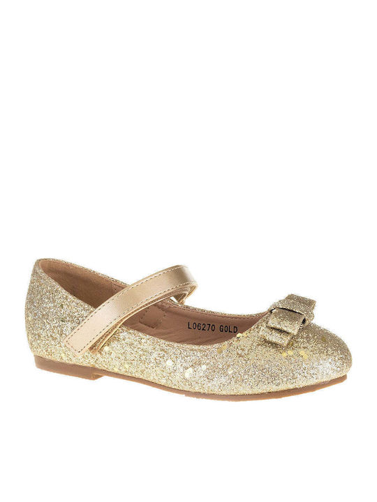 Kids Ballerinas TT with Hoop & Loop Closure Gold