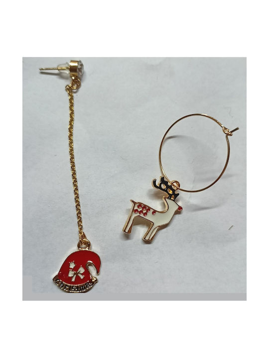 Earrings handmade gold metallic Christmas reindeer hoop & hanging Santa Claus Christmas hat 4,5-7cm (tatu moyo)