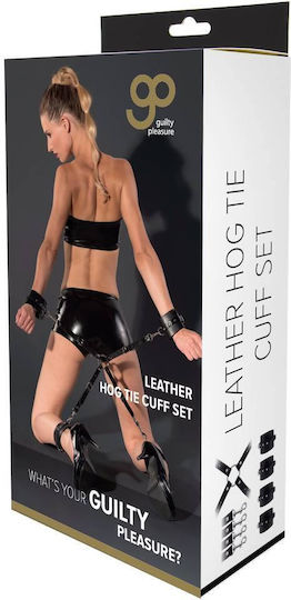 Guilty Pleasure Leather Hog Tie Cuff Set Set pentru Legare Membre Black