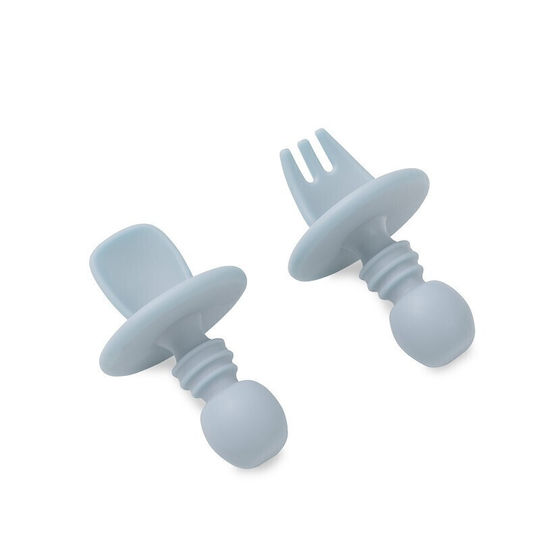 Interbaby Baby Set with Fork made of Silicone for 4+ months Blue 2pcs