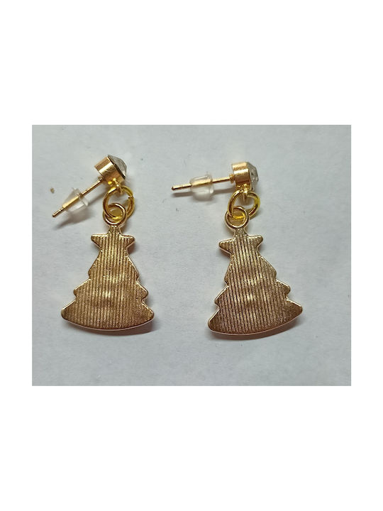 Handmade gold metallic christmas tree earrings with rhinestones 2,5cm (tatu moyo)