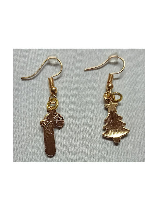 Handmade gold metallic christmas tree and rattan earrings 4cm (tatu moyo)