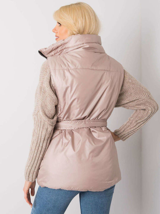 Ex Moda Women's Short Puffer Jacket for Winter Beige