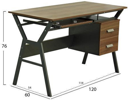 Computer Büro Vitino Holz Walnut / Grey mit Metallbeinen 120x60x76cm