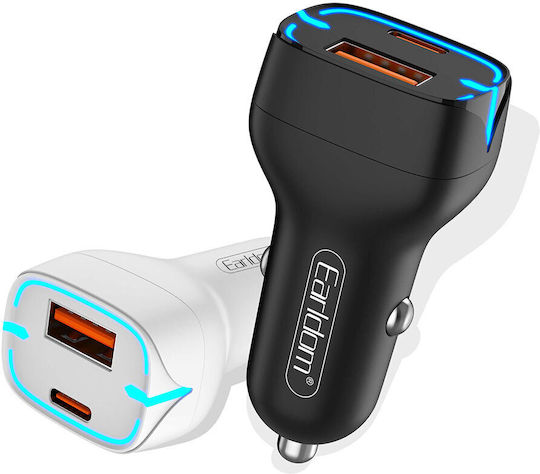 Earldom ES-CC2 Auto-Ladegerät 3A Schnellladung mit Anschlüssen: 1xUSB 1xType-C Schwarz Farbe
