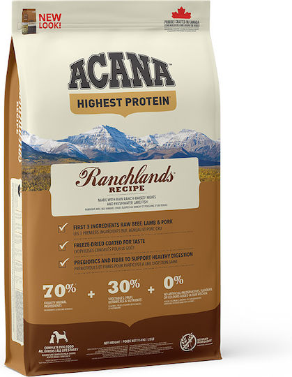 Acana Ranchlands 2кг Суха Храна за Кучета Диетичен, без Зърнени храни и Глутен с Агнешко и Месо