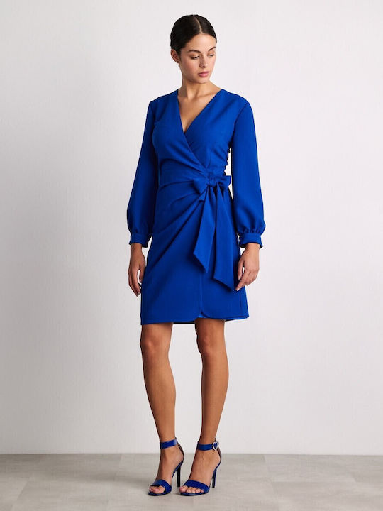 Mini Dress Long Sleeve Wrap Blue