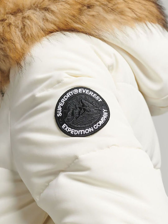 Everest Kurz Damen Puffer Jacke mit pelziger Kapuze für Winter Off White