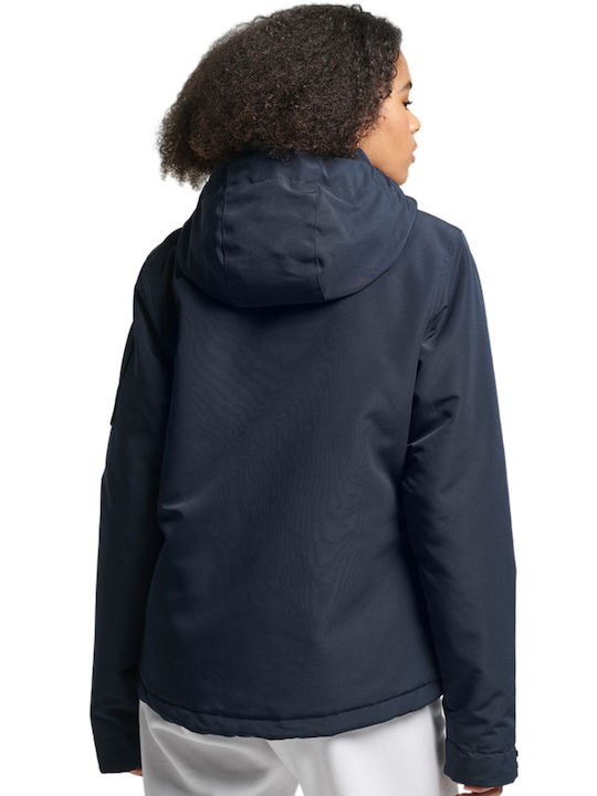 Superdry Women's Short Lifestyle Jacket Windproof for Winter with Hood Navy Blue