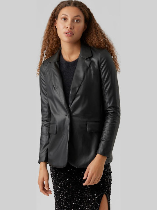 Vero Moda Γυναικείο Δερμάτινο Σακάκι Μαύρο
