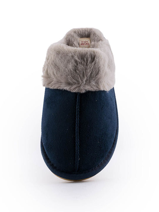 B-Soft Slippers with Fur Navy Blue