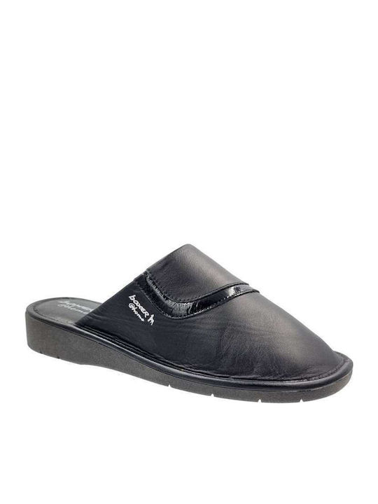 Leather Winter Women's Slippers Black