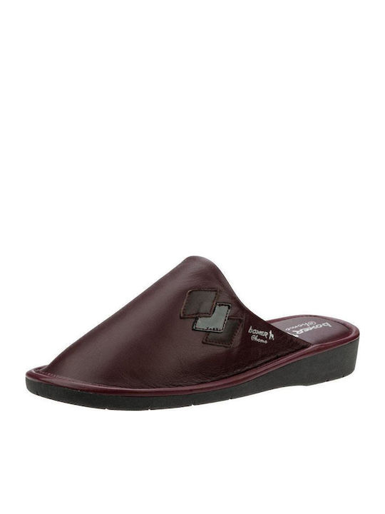 Leather Winter Women's Slippers Burgundy