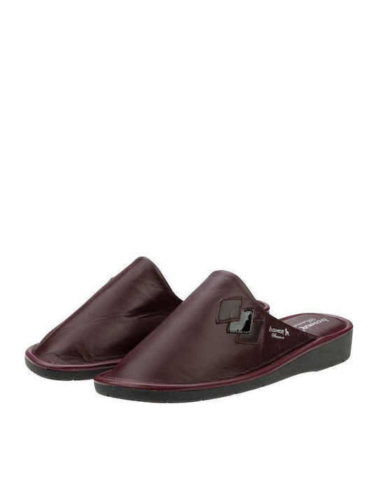 Leather Winter Women's Slippers Burgundy
