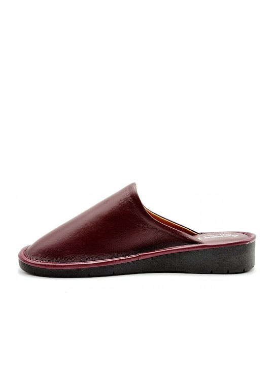Leather Winter Women's Slippers Burgundy