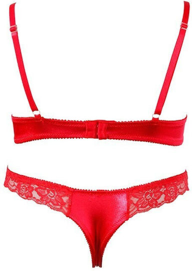 Cottelli Collection Erotic Satin Lace Bra Set Sexy Σετ Εσωρούχων με Δαντέλα Red